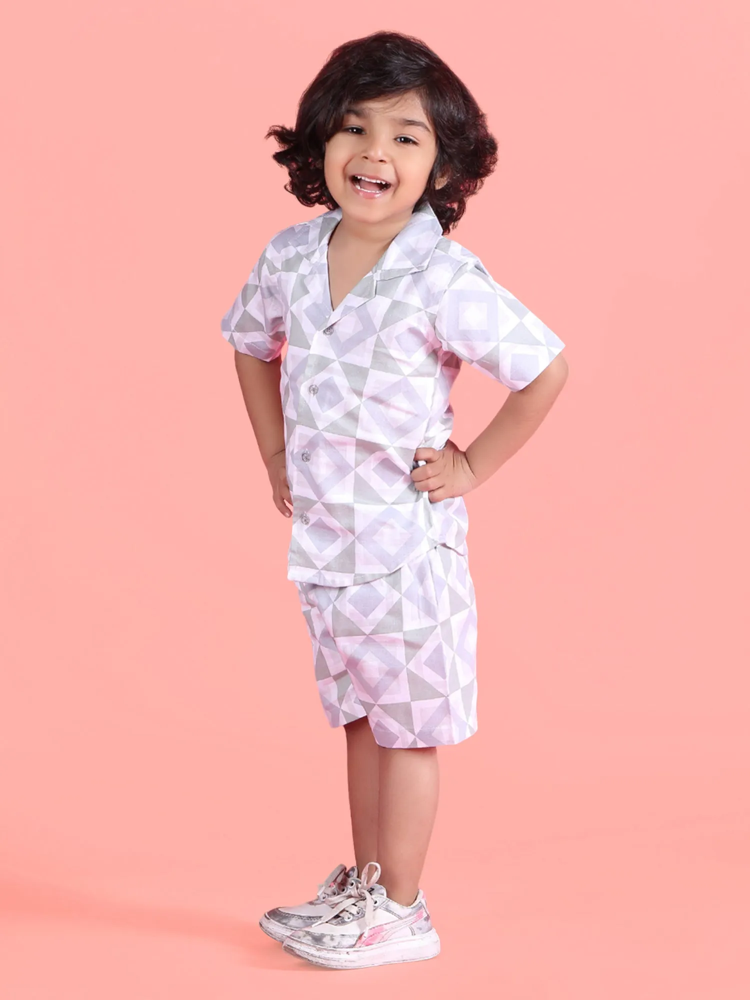 Polka Tots Half Sleeves Co-ord Shorts - Grey