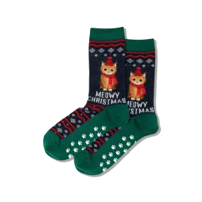 "Meowy Christmas" Crew Socks by Hot Sox - Medium