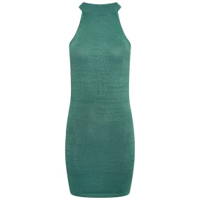 Sarayah Metallic Knit Mini Dress in Green