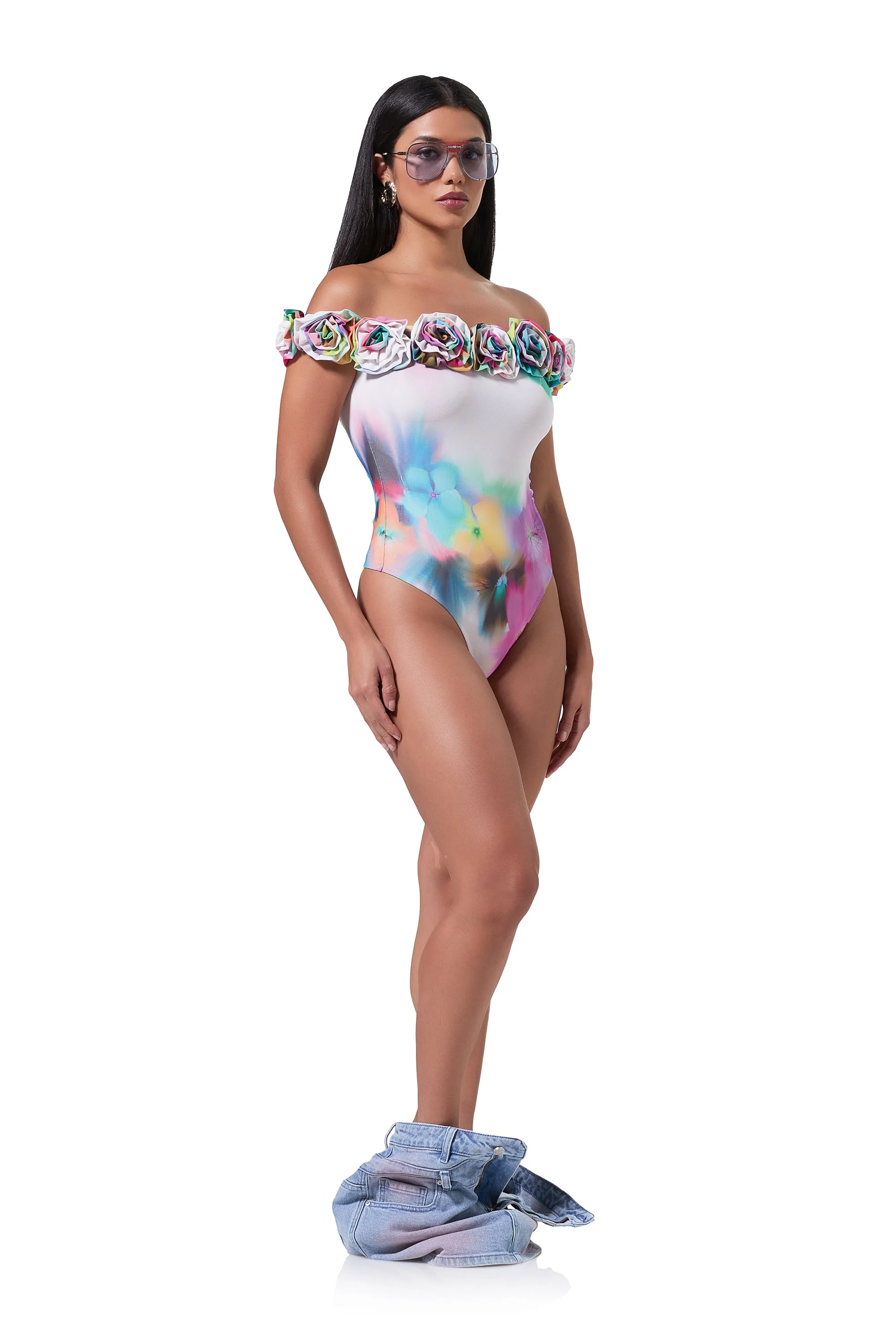 Solange Rosette Bodysuit - Blur Pansy