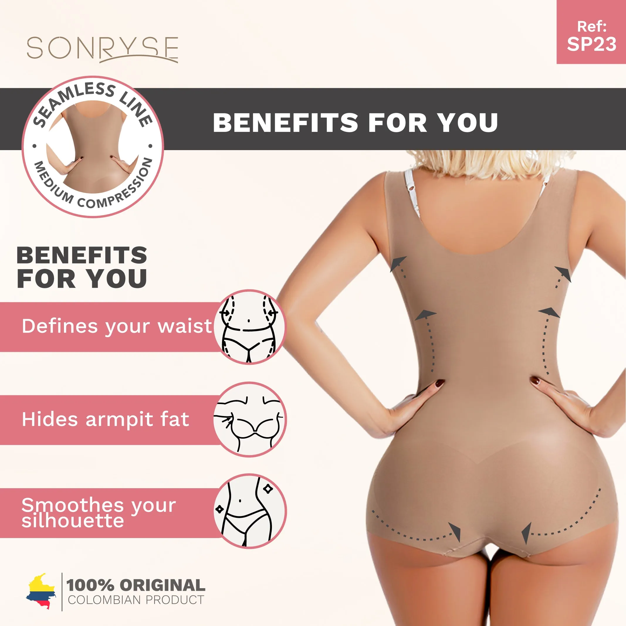 Sonryse SP23NC | Colombian Shapewear Open Bust Panty Girdle for Women | Spandex