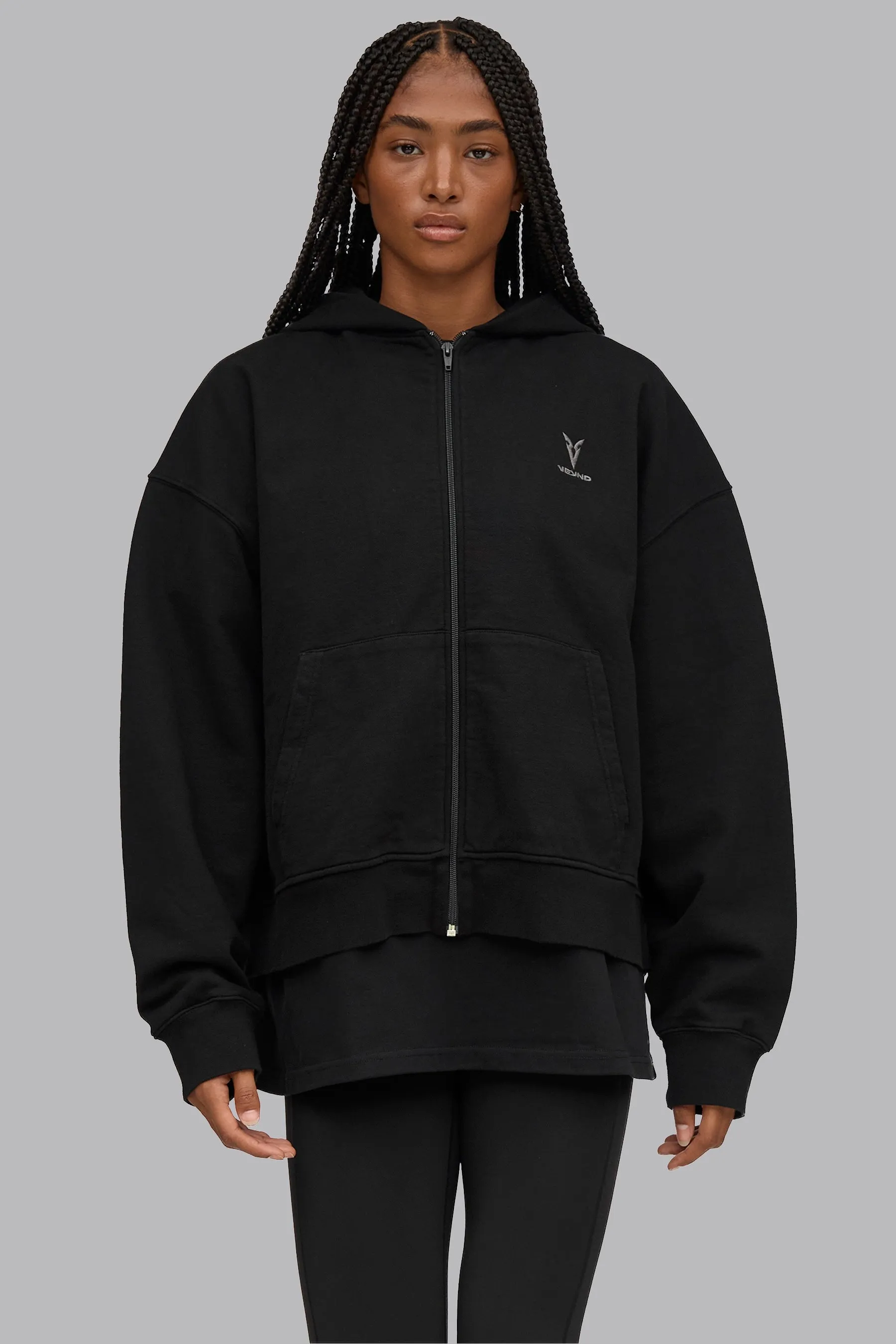 V_LYFE420 BOXY ZIP HOODIE - Black