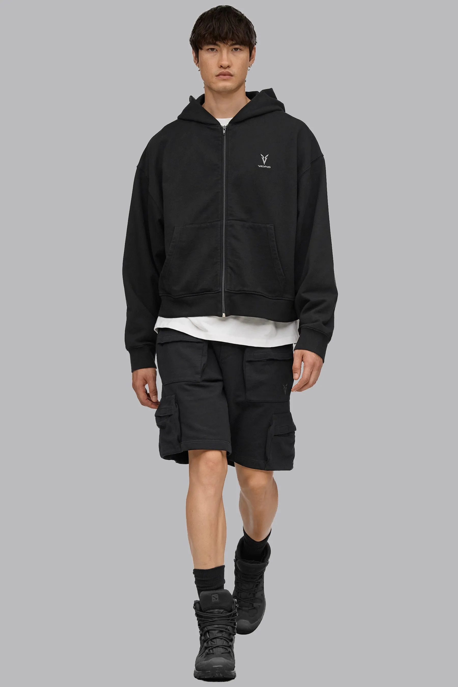 V_LYFE420 BOXY ZIP HOODIE - Black