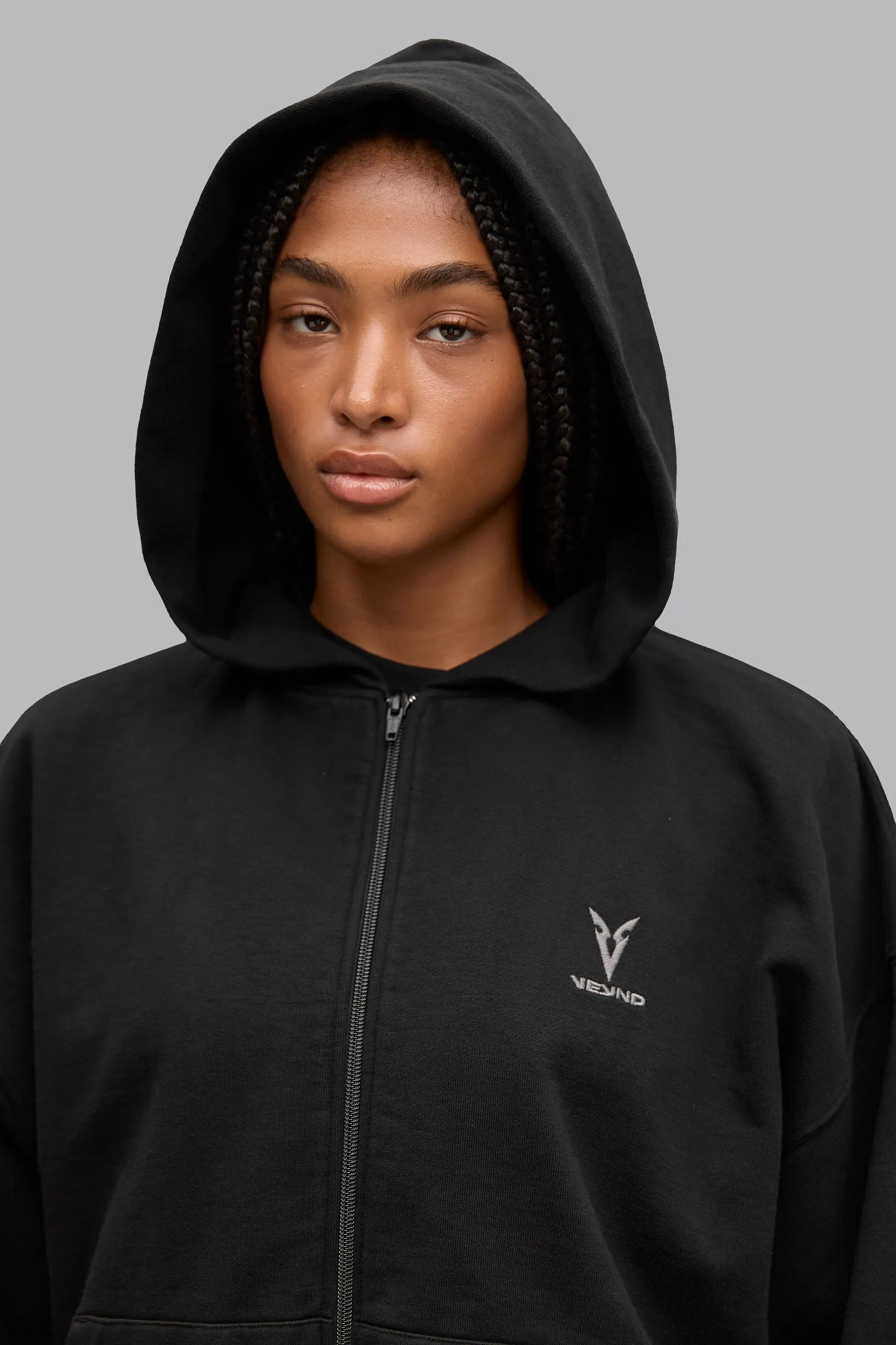 V_LYFE420 BOXY ZIP HOODIE - Black
