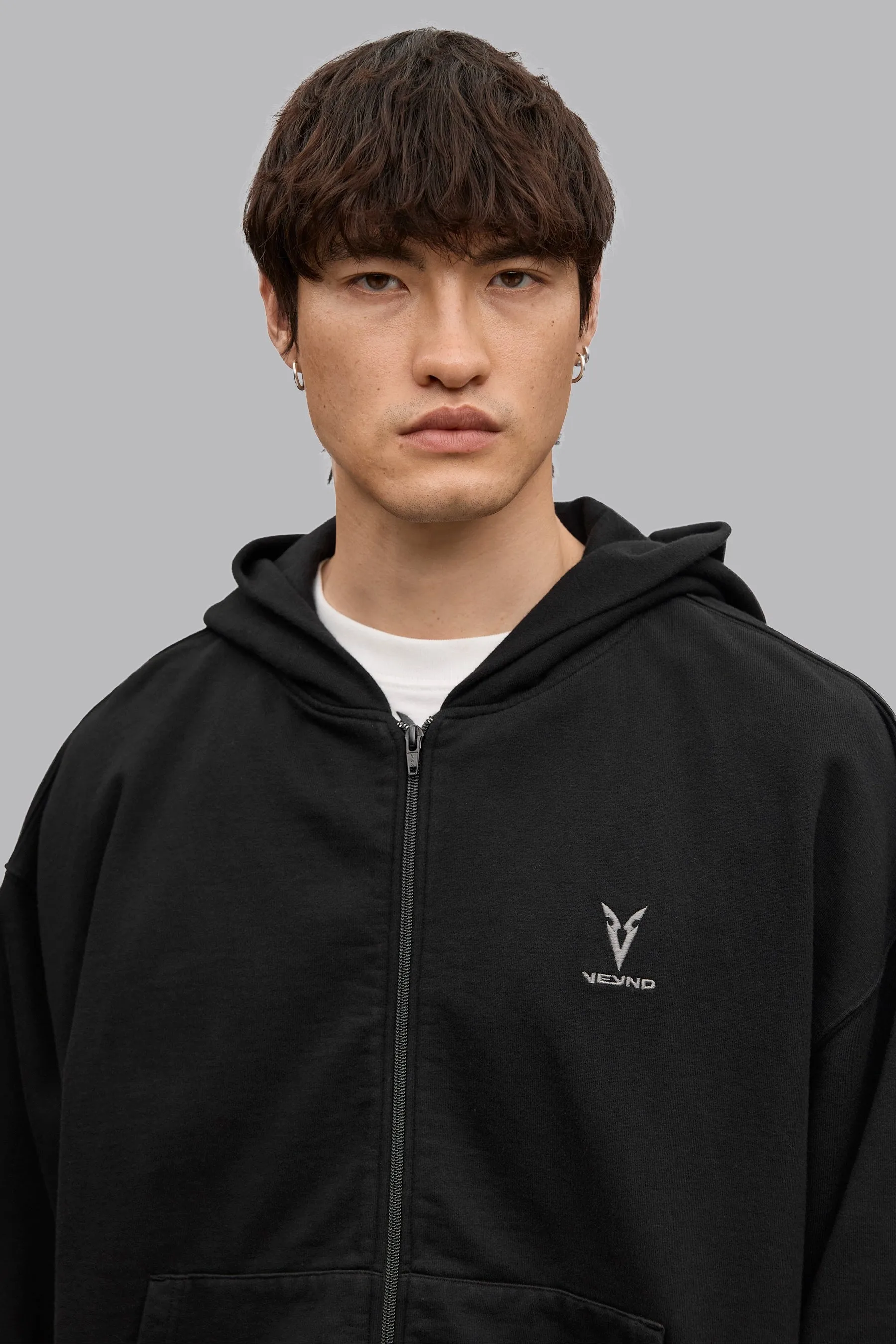 V_LYFE420 BOXY ZIP HOODIE - Black