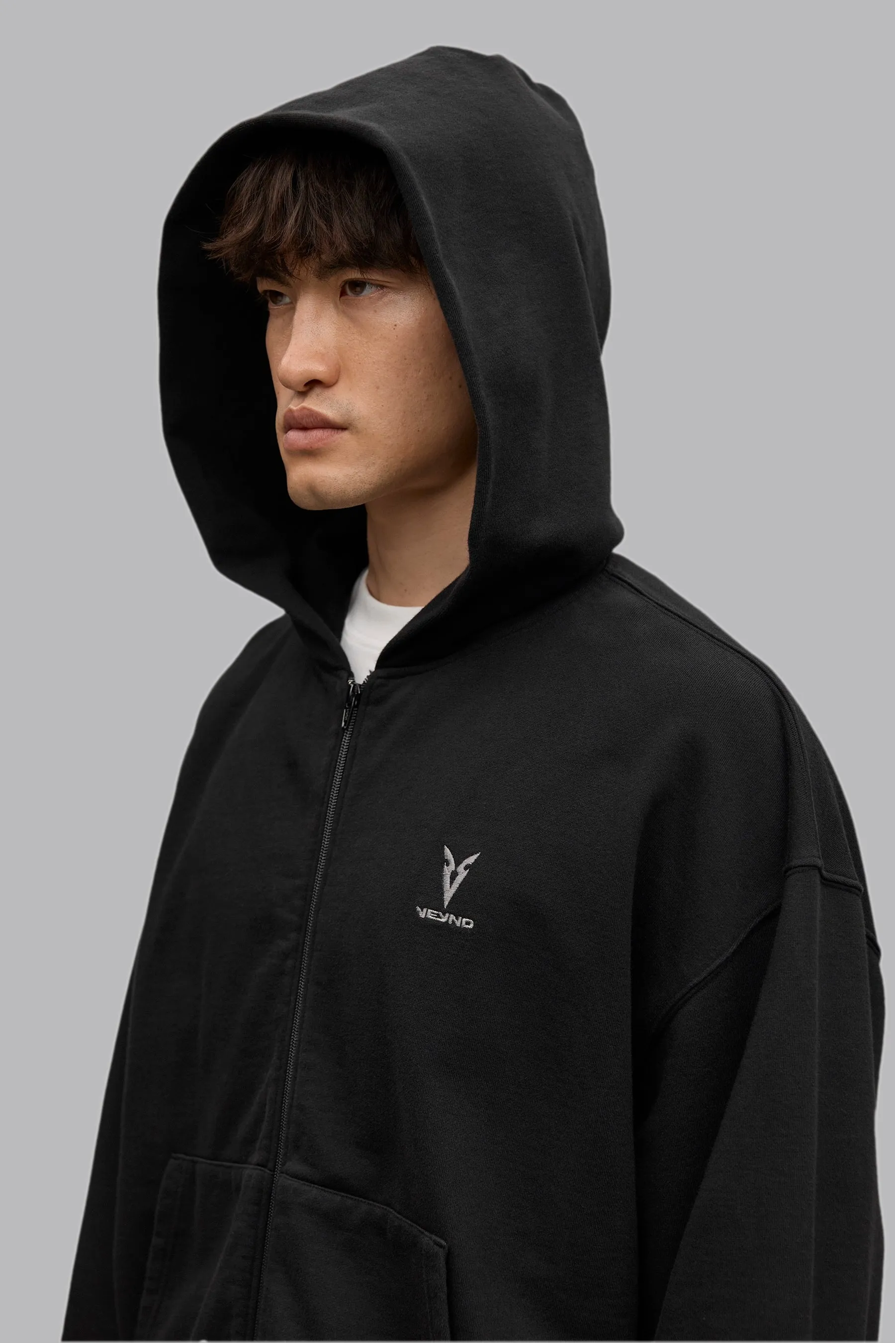 V_LYFE420 BOXY ZIP HOODIE - Black