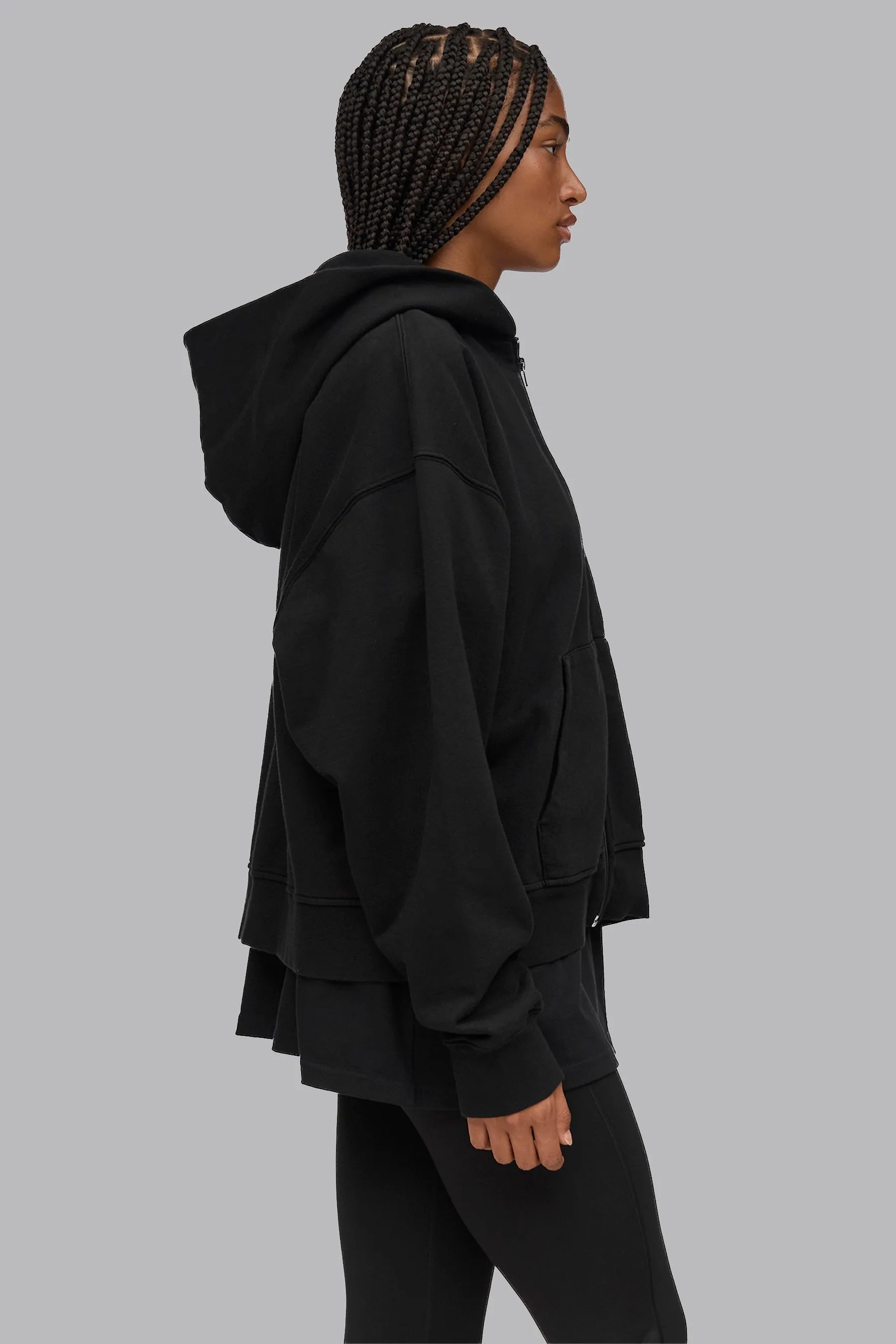V_LYFE420 BOXY ZIP HOODIE - Black