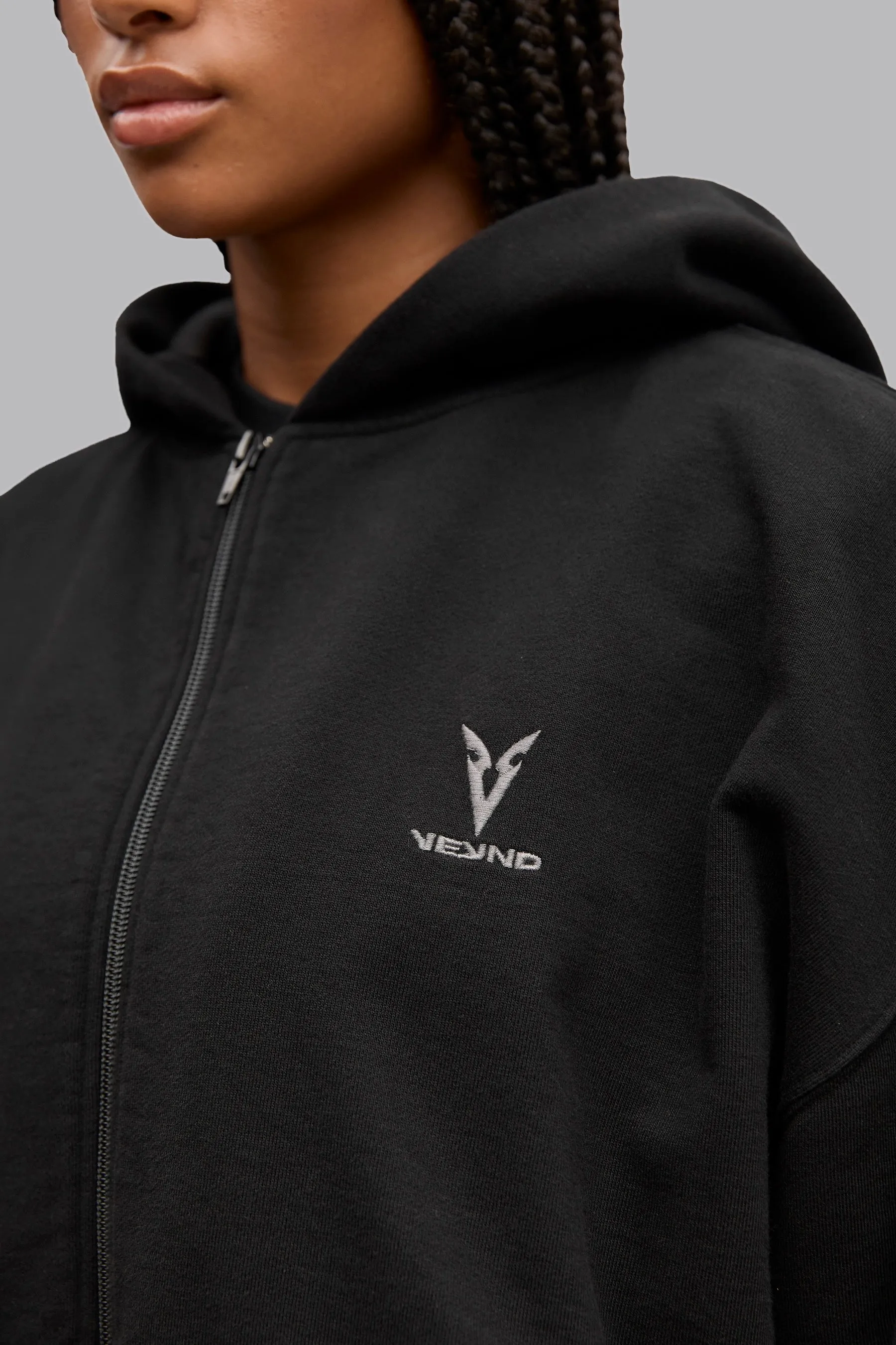 V_LYFE420 BOXY ZIP HOODIE - Black
