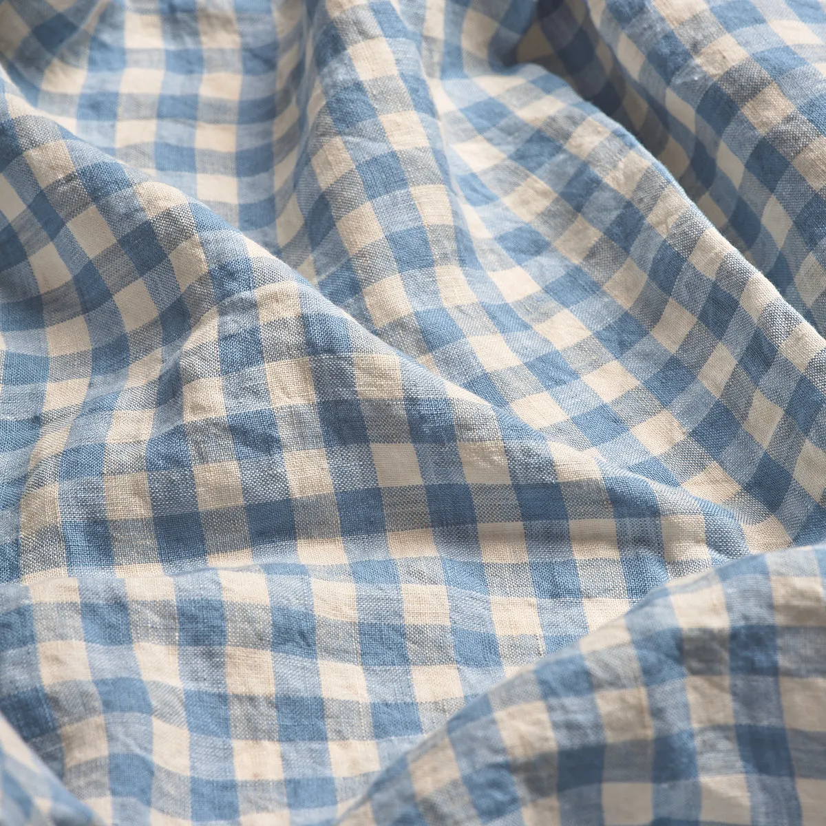 Warm Blue Gingham 100% Linen Pillowcases (Pair)