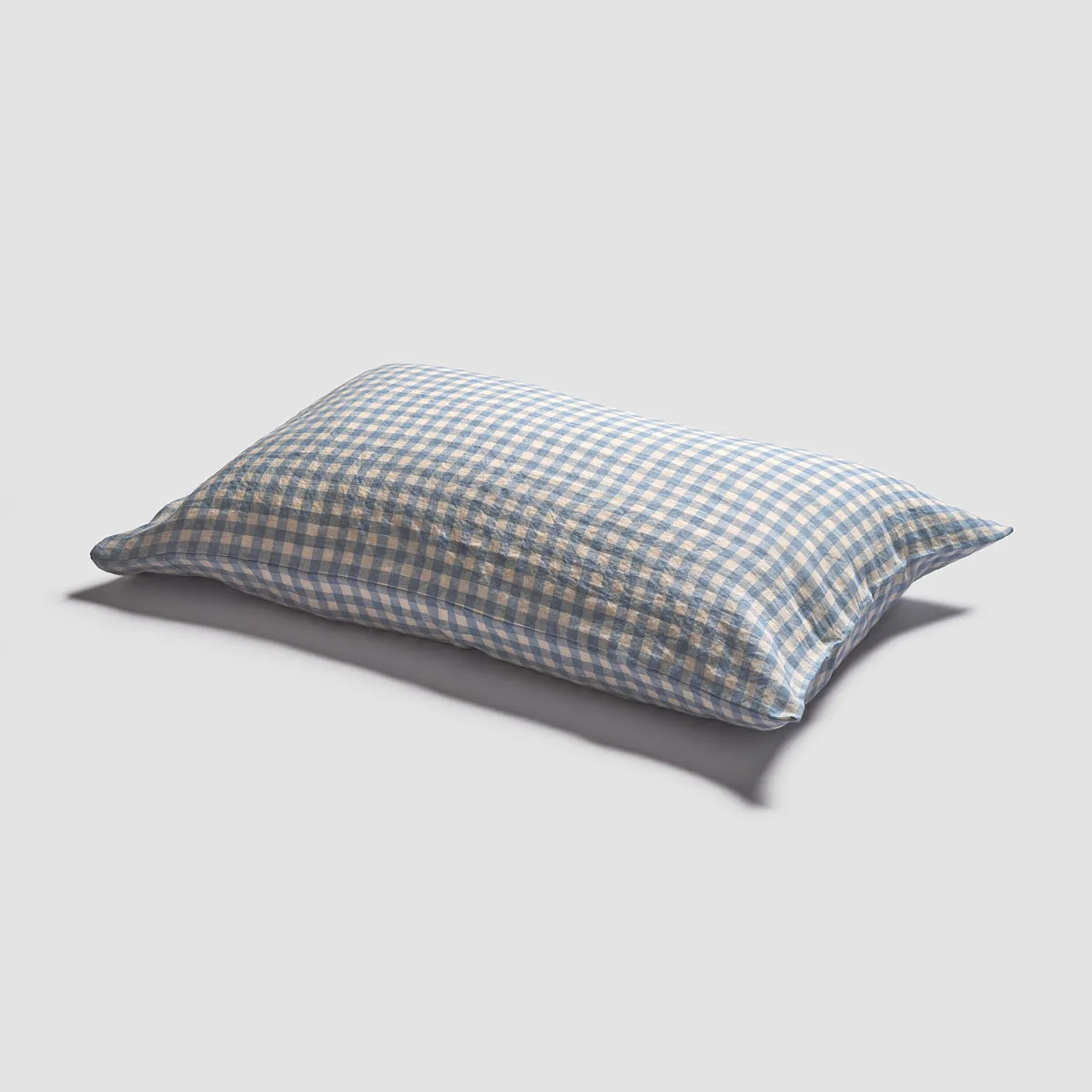 Warm Blue Gingham 100% Linen Pillowcases (Pair)