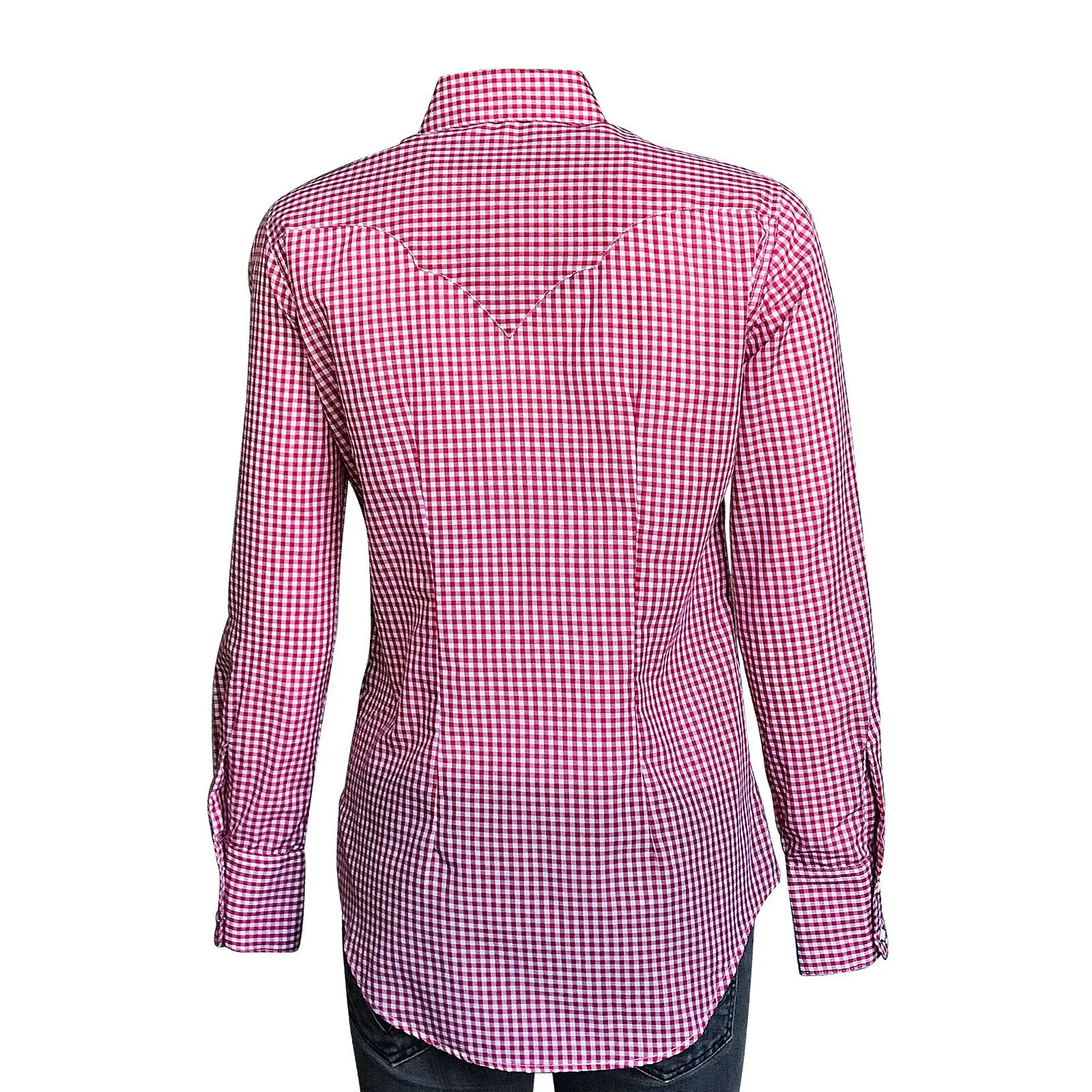 Women's Burgundy Red Gingham Check Western Shirt